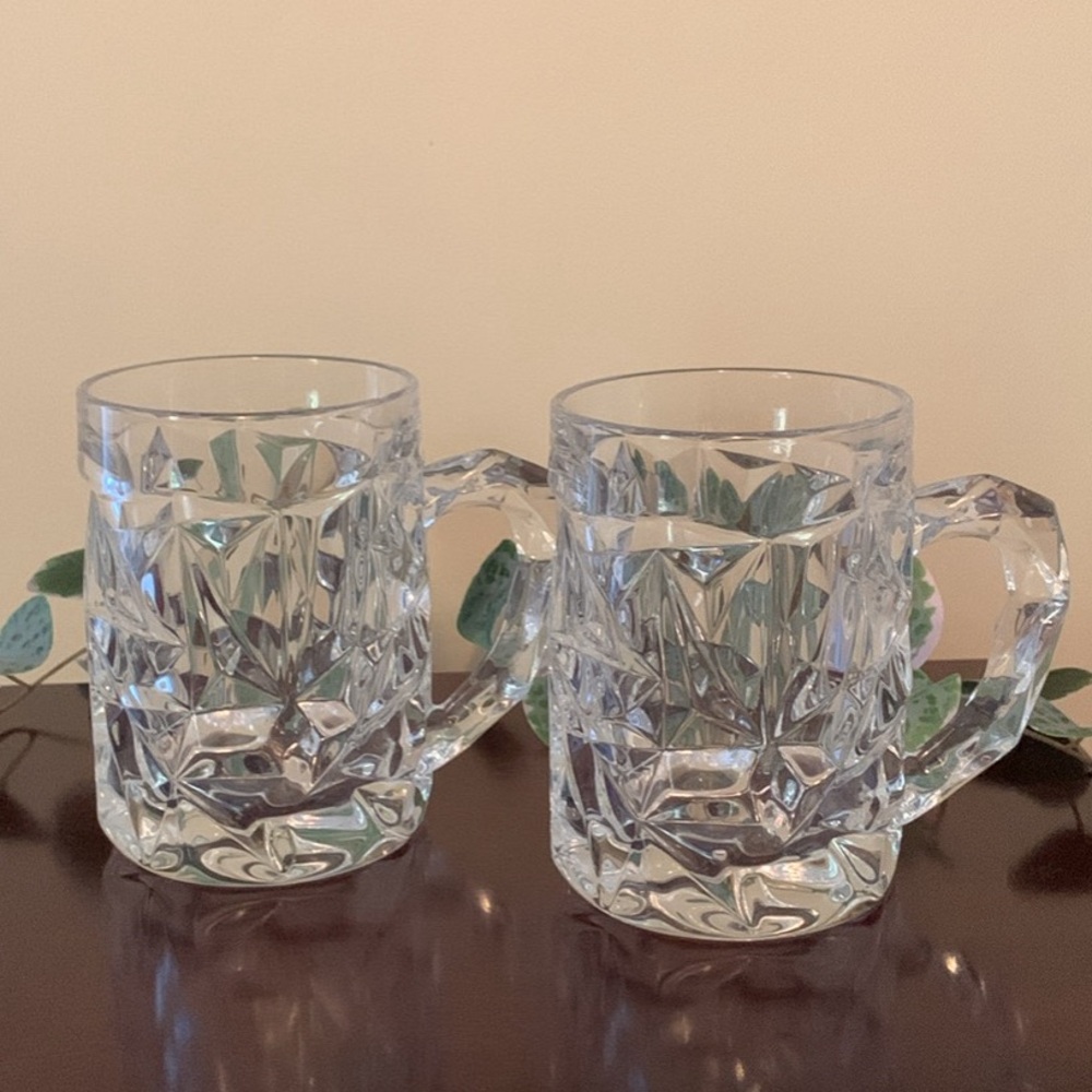 📌 Rare Pair of TIFFANY & CO. Rock Cut Crystal Beer Mugs ( 2 )